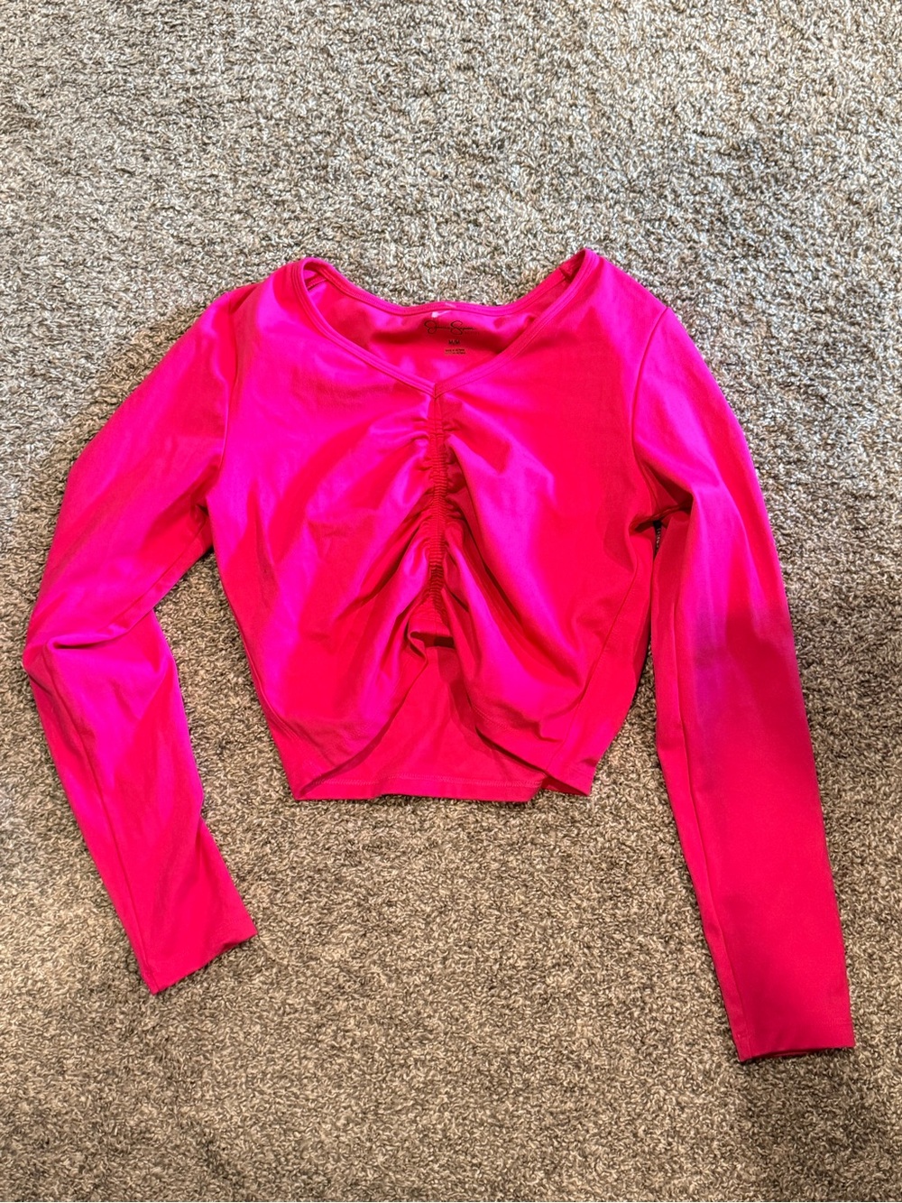 Jessica Simpson Hot Pink Ruched Long-Sleeve Crop Top